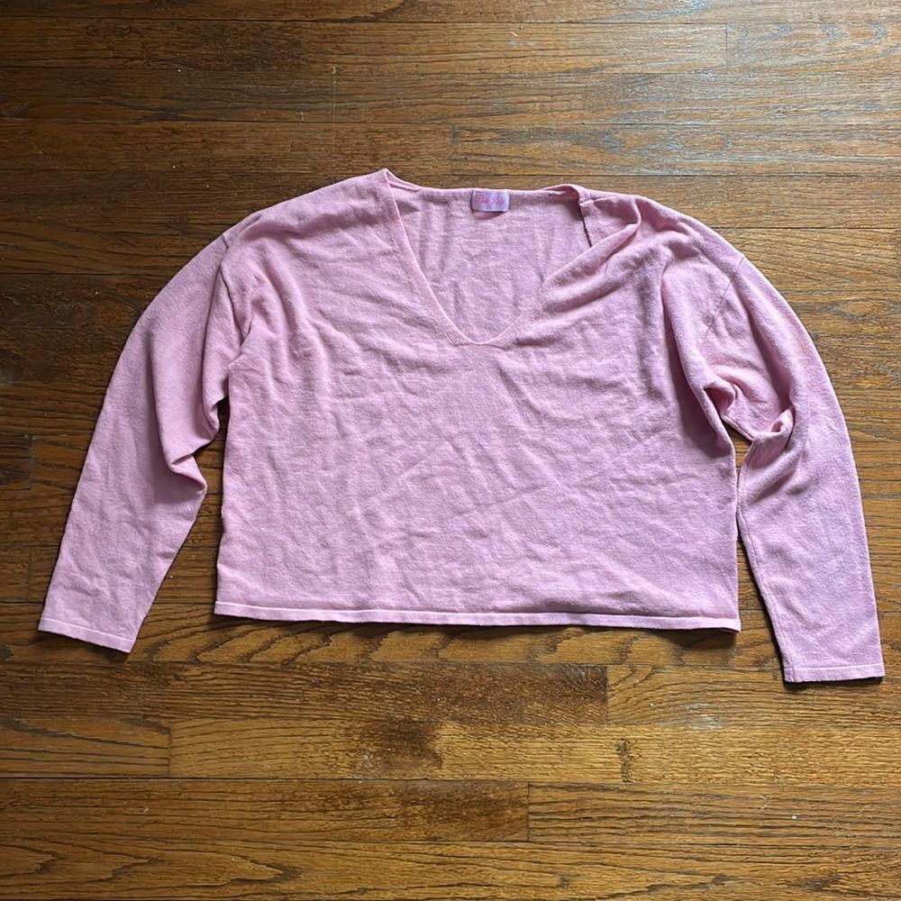 Pink Lily Pink V-neck Crop Sweater